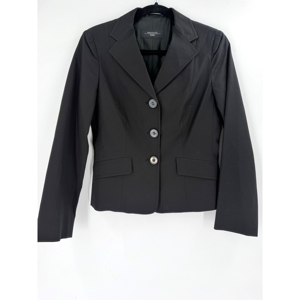 Weekend Max Mara Blazer Womens IT 42 Black 3-Button Structured Quiet Luxury